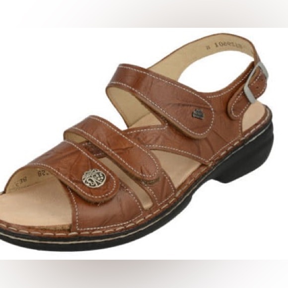 Finn Comfort Gomera-S Sandal size 38 D US 7.5 Wide Cognac Leather Footbed - Picture 1 of 12